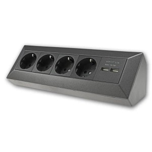 ChiliTec 4-Fach Aufbau Steckdosenblock 2x USB Anthrazit