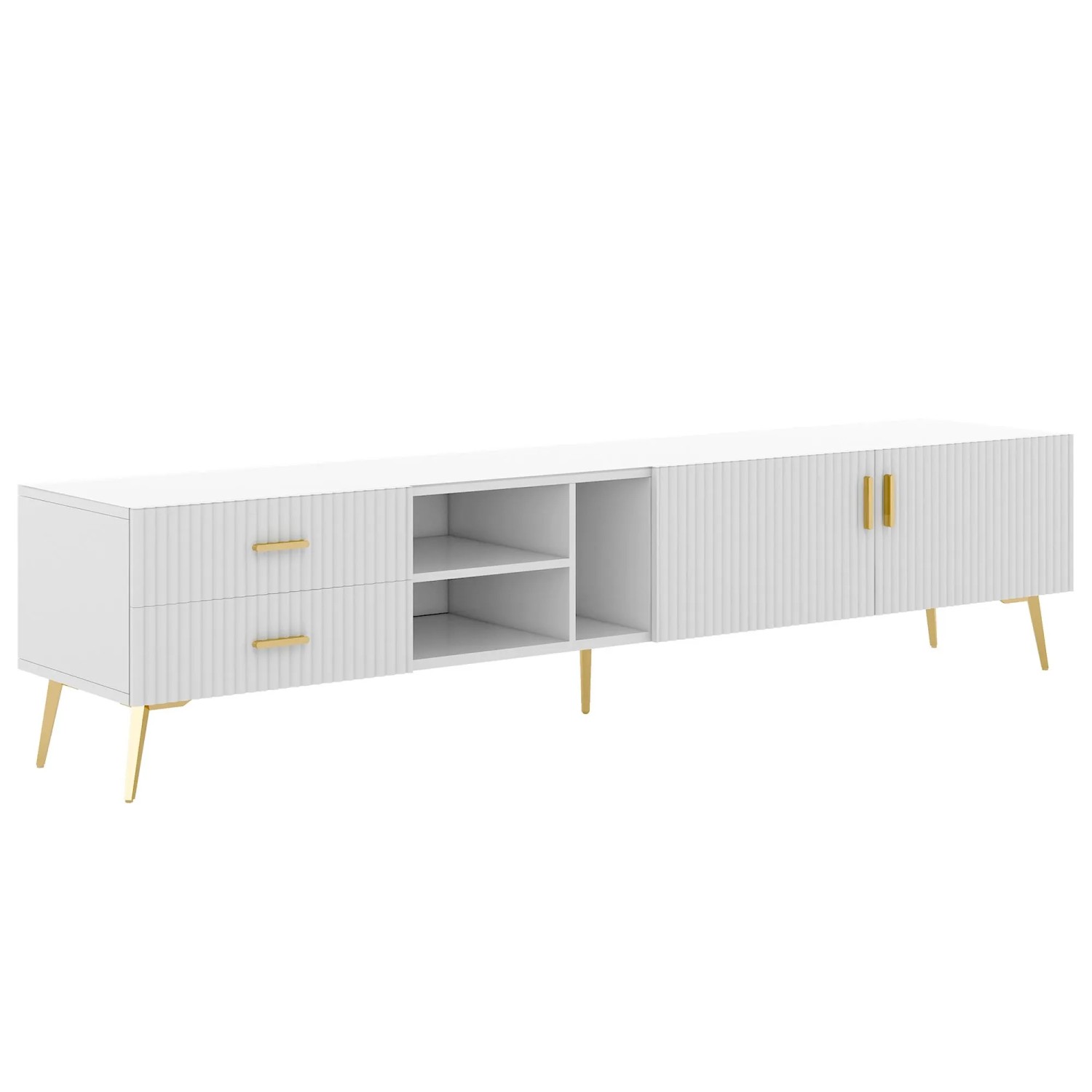 Merax TV Lowboard Für 75 Zoll TV Entertainment Center Weiß