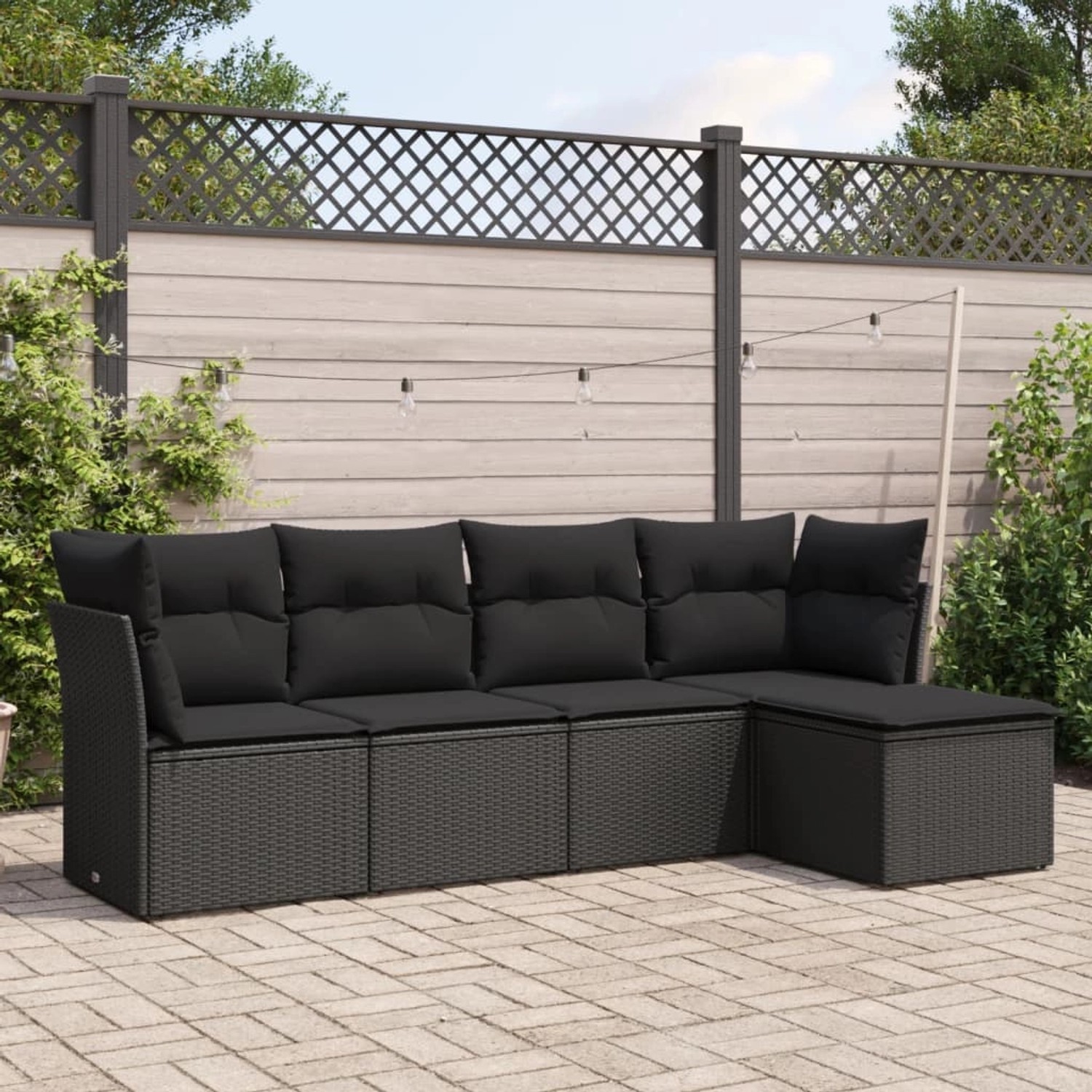 vidaXL 5-tlg Garten-Sofagarnitur mit Kissen Schwarz Poly Rattan Modell 36 günstig online kaufen