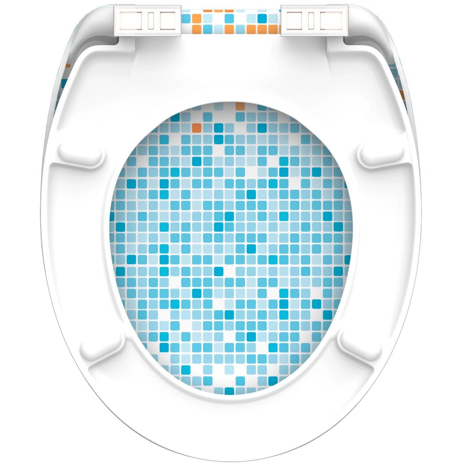 Eisl WC-Sitz Mosaik blau-orange, Duroplast mit Absenkautomatik, O-Form für Standard WCs.