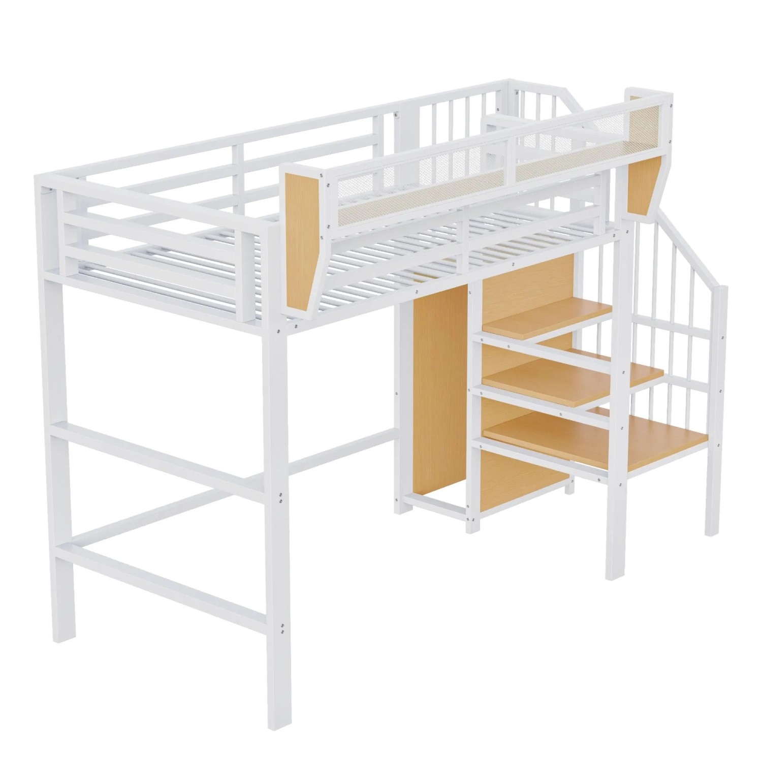 okwish Hochbett 90x200cm mit Sicherheitsleiter und Stauraum Jugendzimmer Weiß ohne Matratze
