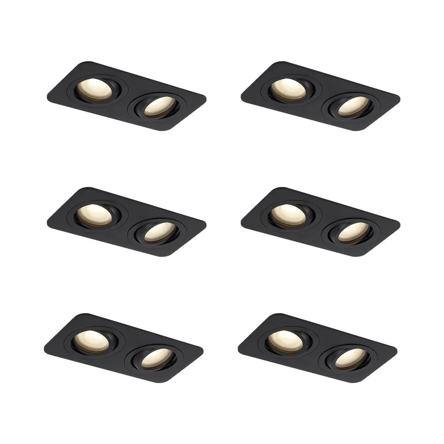 QAZQA Set mit 6 AbgeRundeten Einbaustrahlern Schwarz GU10 50mm Schwenkbar und Neigbar IP44 2 Flammig AlberTo