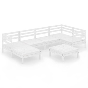 7-teiliges Garten Lounge Set aus Kiefernholz, weiß lackiert. Gartenmöbel für Terrasse und Garten.