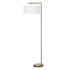 Goldene HOMCOM Stehlampe mit weißem Leinen-Schirm, ideal als Leseleuchte.