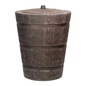 Braune Arves Regentonne Rustico 275 l in Holzoptik mit Deckel.