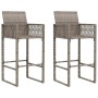 vidaXL Gartenbar-Set, 3-teilig, grau, Rattan, Akazie. Barhocker mit Rückenlehne und Tisch für Garten oder Terrasse.