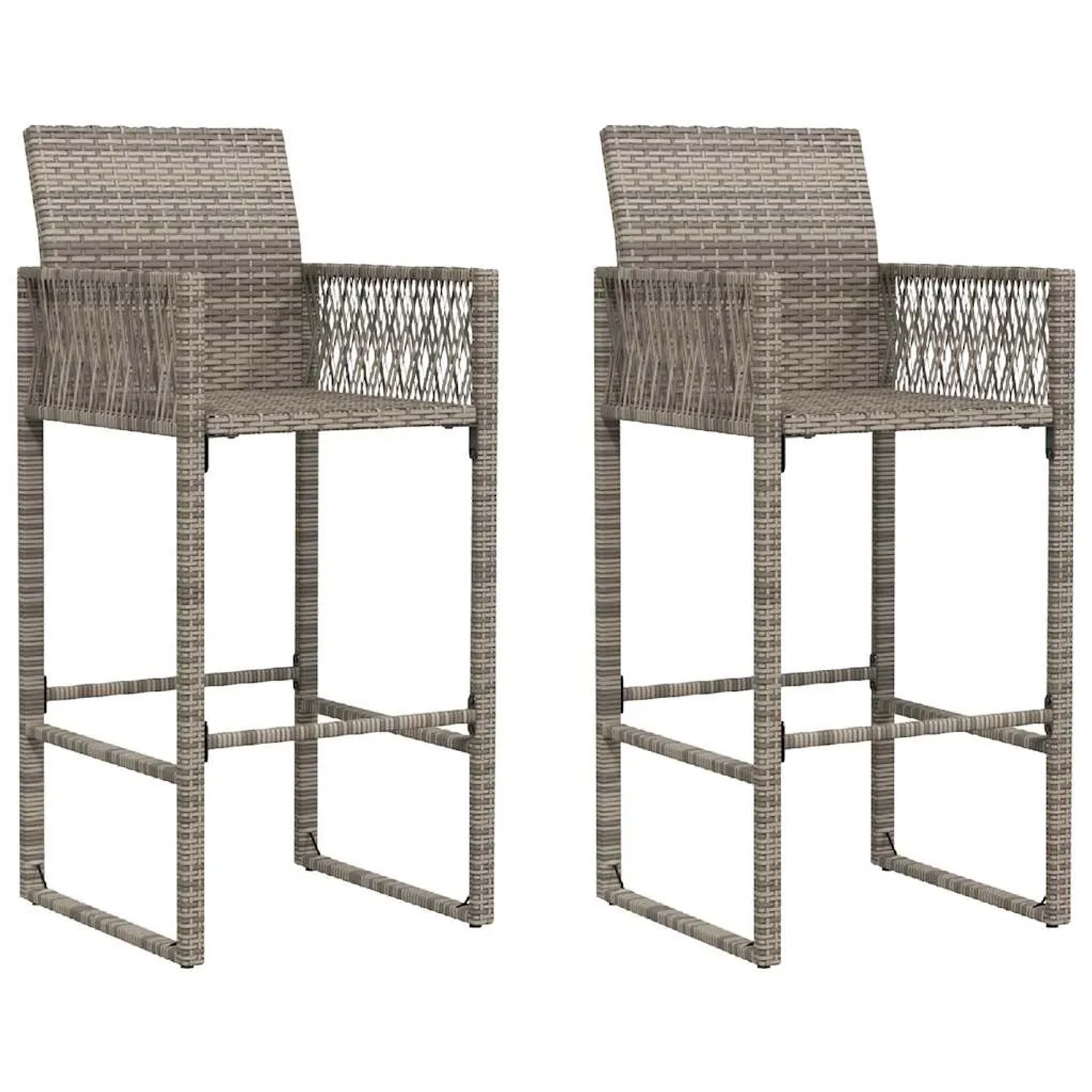 vidaXL Gartenbar-Set, 3-teilig, grau, Rattan, Akazie. Barhocker mit Rückenlehne und Tisch für Garten oder Terrasse.