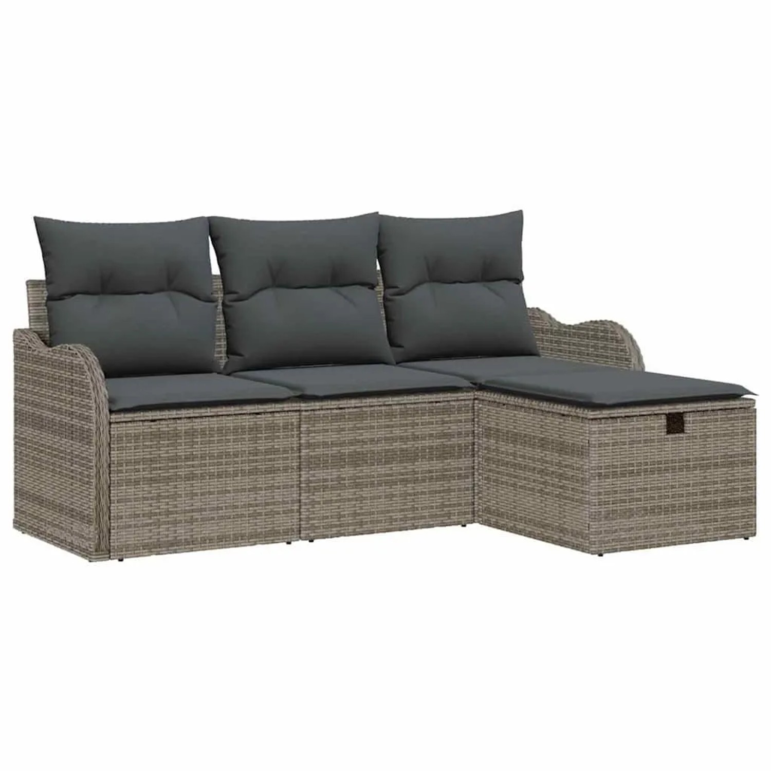 vidaXL Gartensofa-Set mit Kissen mit Speicher 4 Stk Grau Poly-Rattan 3358948