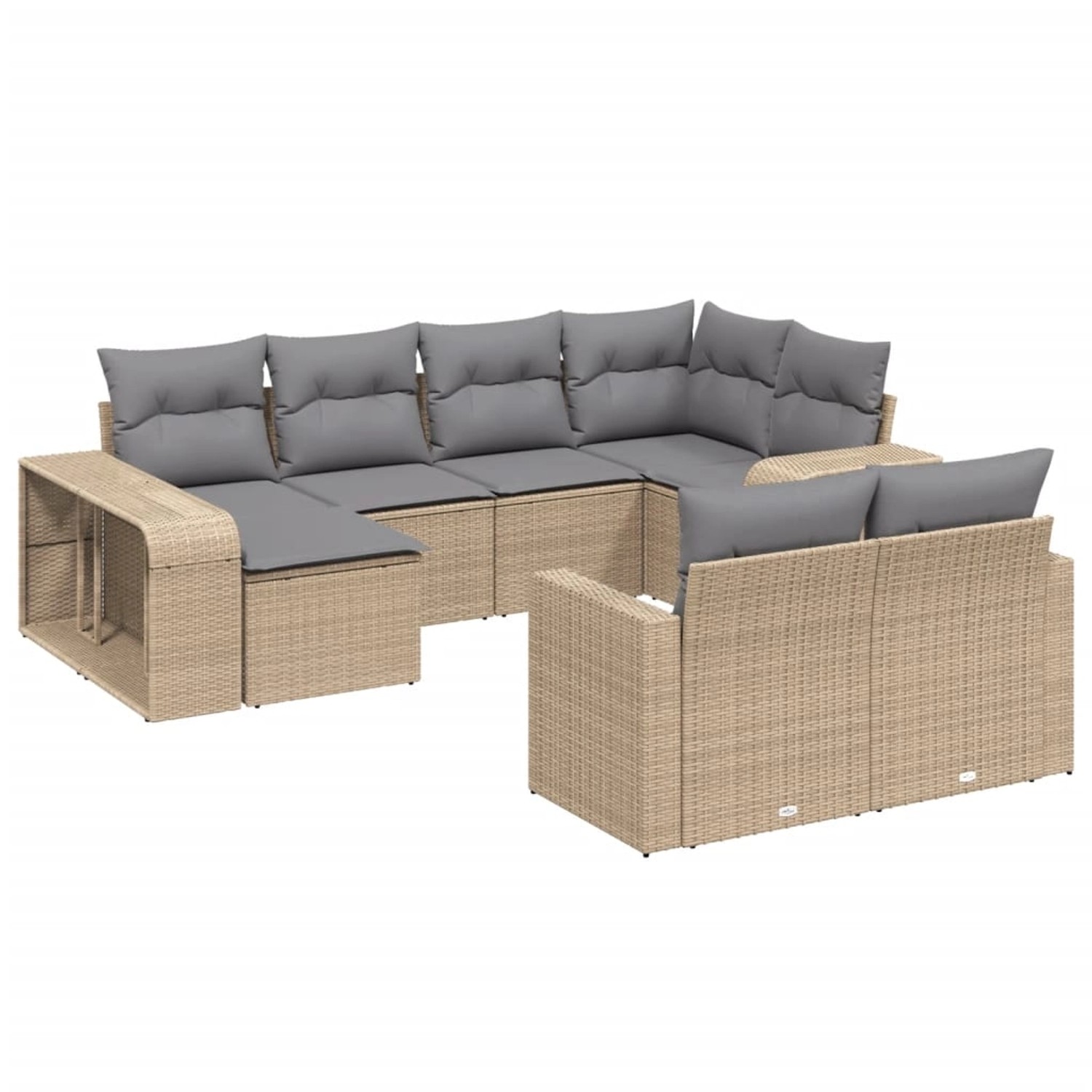 vidaXL 10-Tlg Garten-Sofagarnitur mit Kissen Beige Poly Rattan 3228899