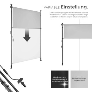 Hellgraue Klemmmarkise Taija von Tectake mit Handkurbel und UV-Schutz für Balkon & Terrasse.