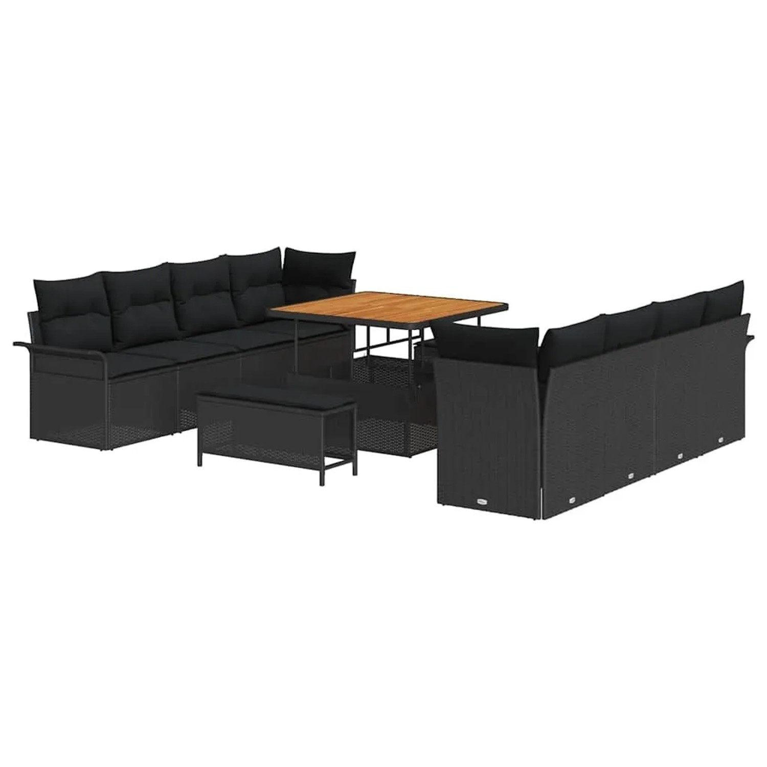 vidaXL Garten-Sofa-Set mit Kissen mit Speicher 11-Tlg Schwarz 3364064