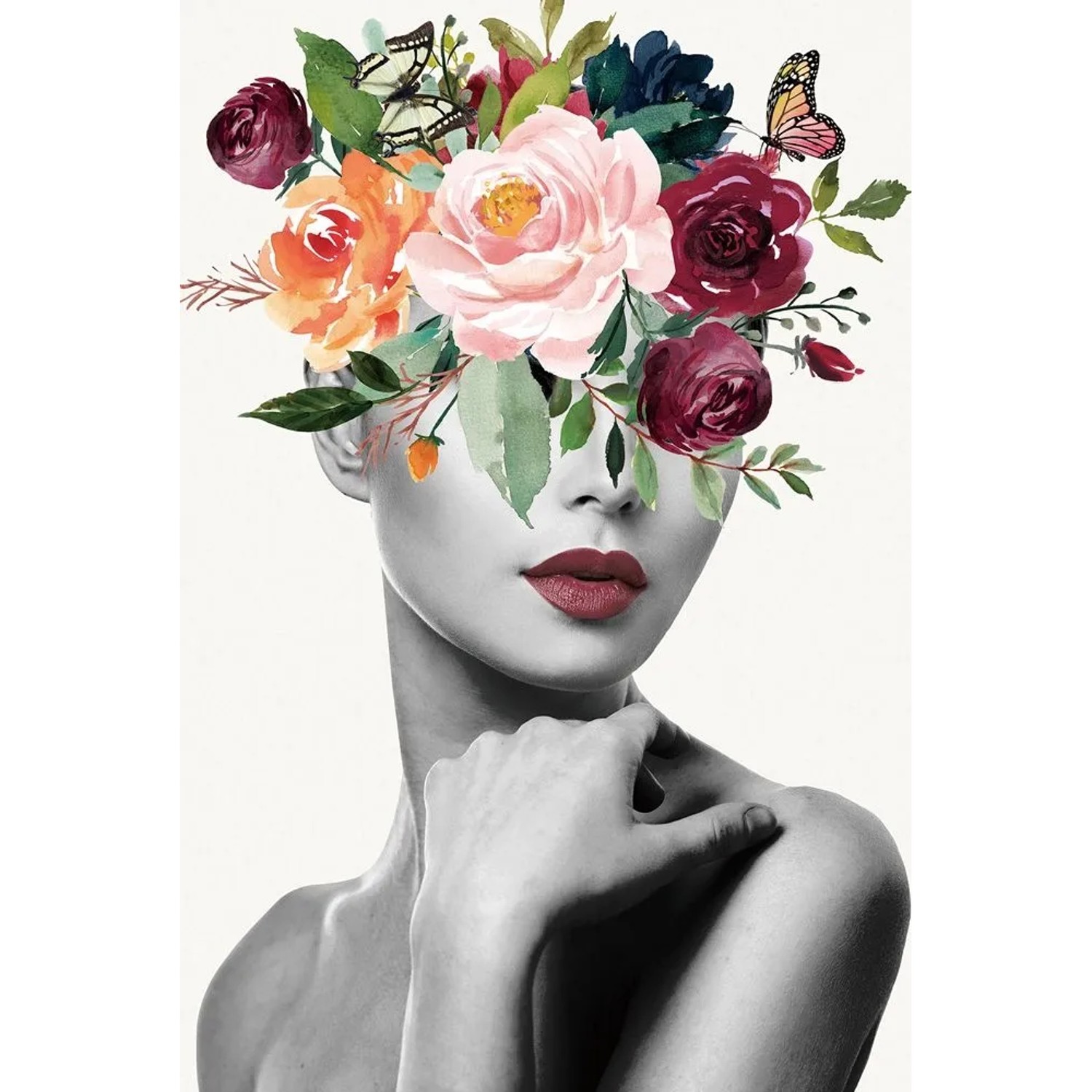 Art Universe Glasbilder Lady mit Blumen 60 x 90 cm