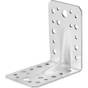 Winkelverbinder Edelstahl 90x90x65mm mit Sicke und Löchern zur Befestigung.