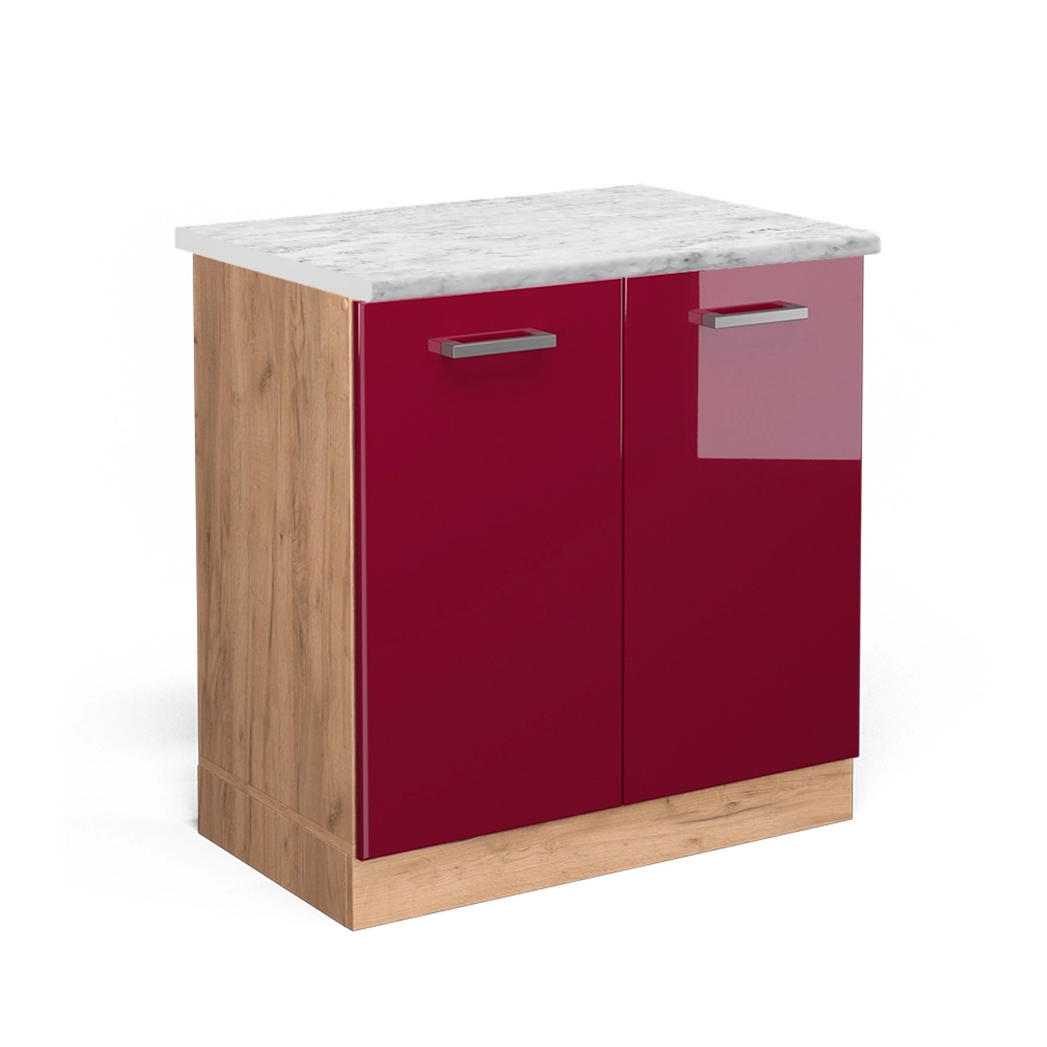 Vicco Spülenunterschrank R-Line Bordeaux Hochglanz/Goldkraft Eiche 80 cm AP Marmor