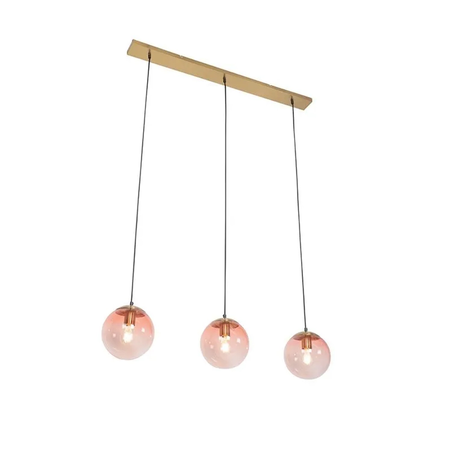 QAZQA Art Deco Hängelampe Messing mit Rosa Glas 3 Licht Pallon Mezzi