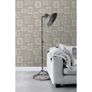 ESTAhome Vliestapete Rezepte Taupe mit Rahmen-Motiven, Landhausstil für Wohnzimmer oder Küche.