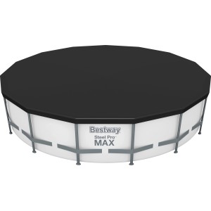 Bestway Pool Abdeckplane, schwarz, für Pools mit Ø 457 cm. PVC-Plane mit Kordelzug.