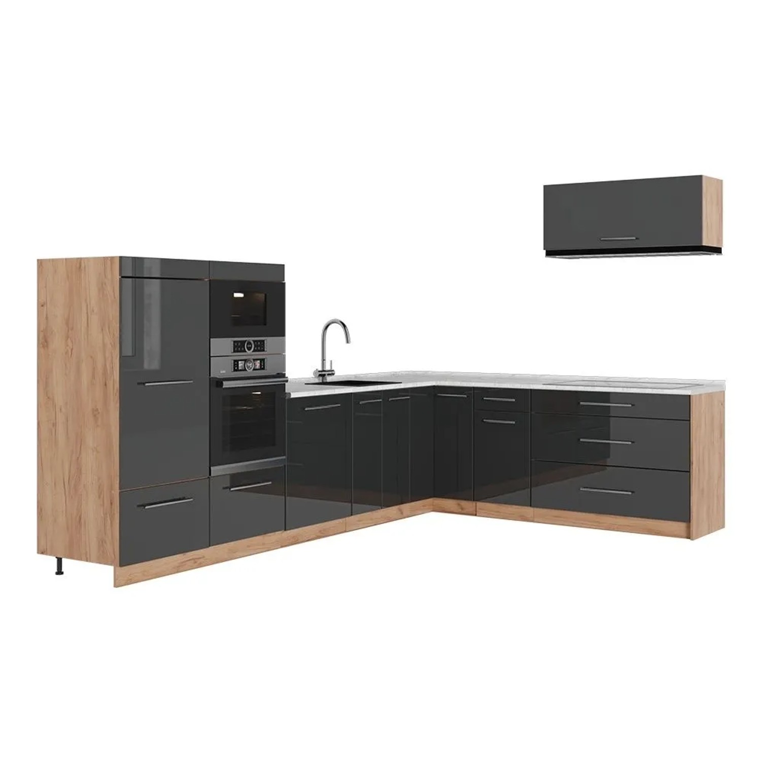 Vicco Eckküche Fame-Line Anthrazit Hochglanz/Goldkraft Eiche 327 x 154 AP Marmor Art Nr 64386