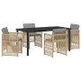 Beige vidaXL Garten Essgruppe, 5-teilig, mit Tisch und 4 Rattan-Stühlen mit grauen Kissen.