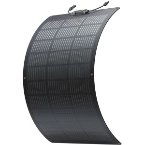 Flexibles, schwarzes 100W Solarpanel von Ecoflow, gebogen dargestellt.