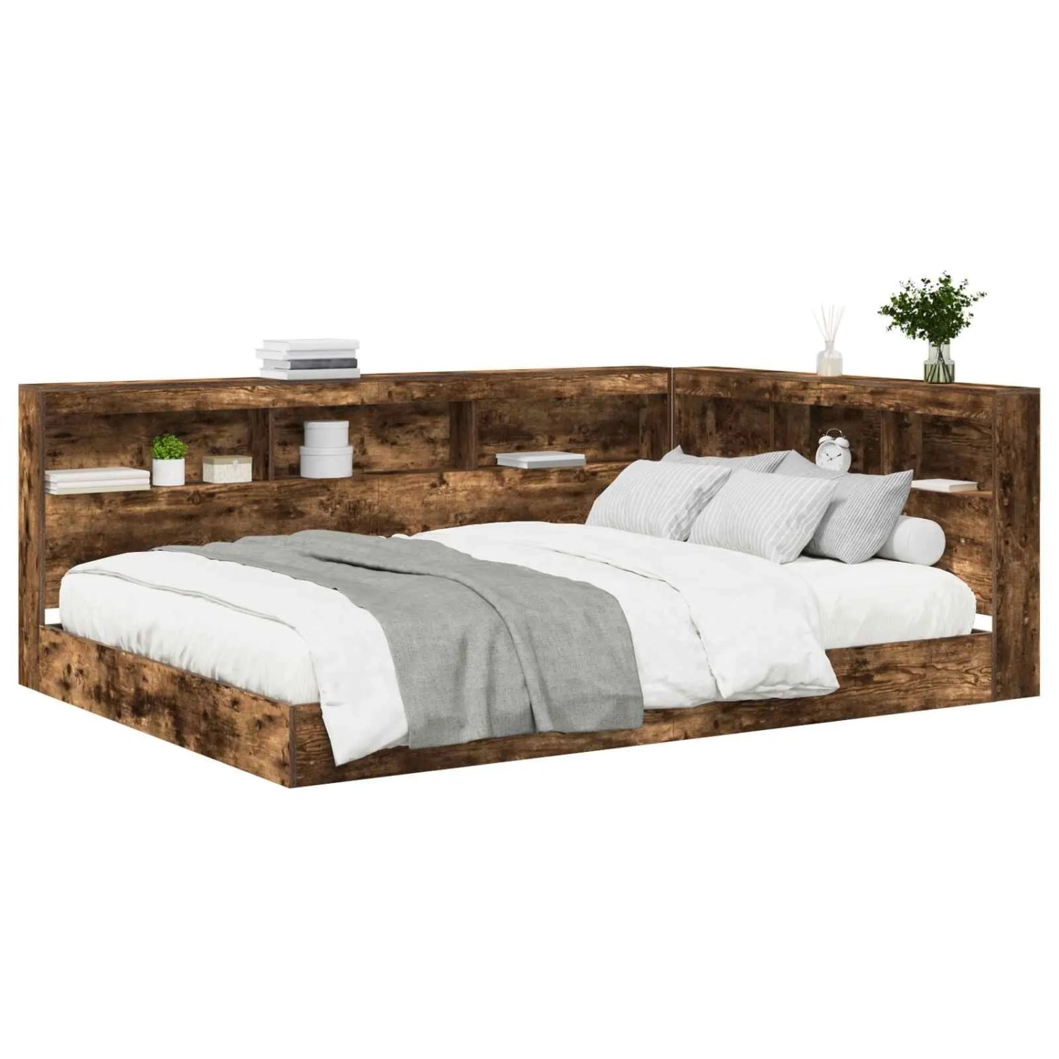 vidaXL Bücherregal-Bett Räuchereiche 160 x 200 cm Holzwerkstoff 3335742