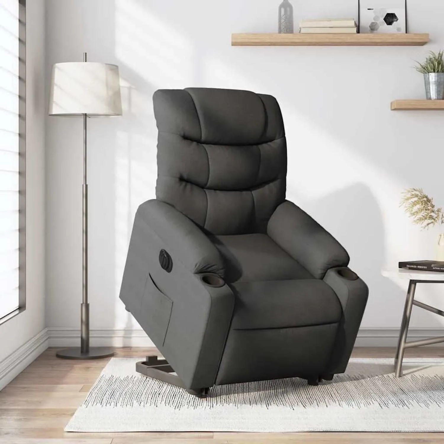 vidaXL Relaxsessel mit Aufstehhilfe Elektrisch Dunkelgrau Stoff 3206664_16
