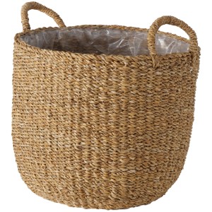 Runder Boltze Home Pflanzkorb Sophy XS aus Seegras in Natur mit zwei Henkeln.