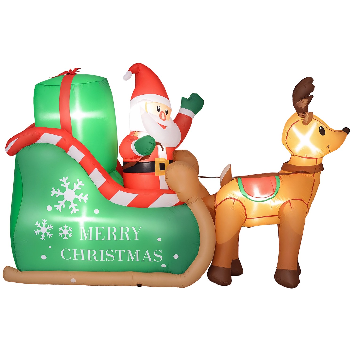 Outsunny Aufblasbar Weihnachtsdeko Polyester Mehrfarbig 210L x 80B x 140H cm