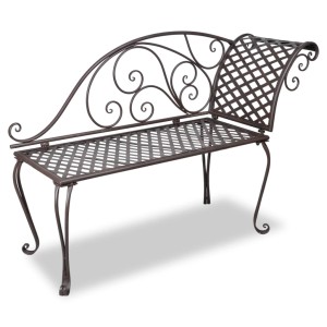 furnicato Garten-Chaiselongue, 128 cm, Stahl, Antik Braun mit Schnörkel-Design.