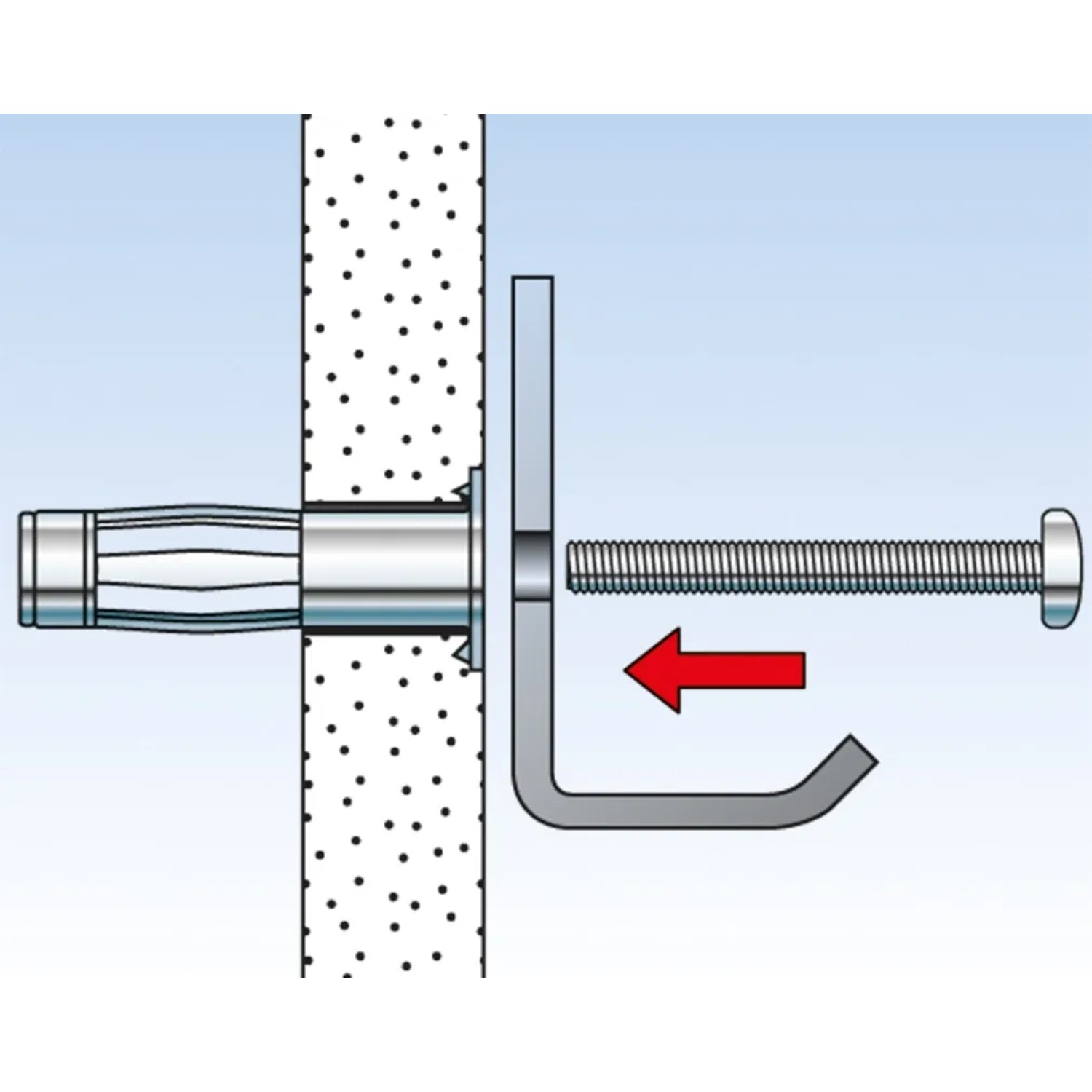 Fischer HM 5x65 Hohlraumdübel mit Schraube in Wand montiert, Funktionsweise dargestellt.