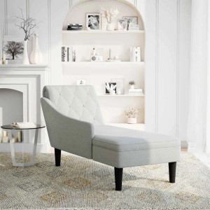 Wolkengraue vidaXL Chaiselongue mit Knopfheftung und rechter Armlehne im Wohnzimmer.