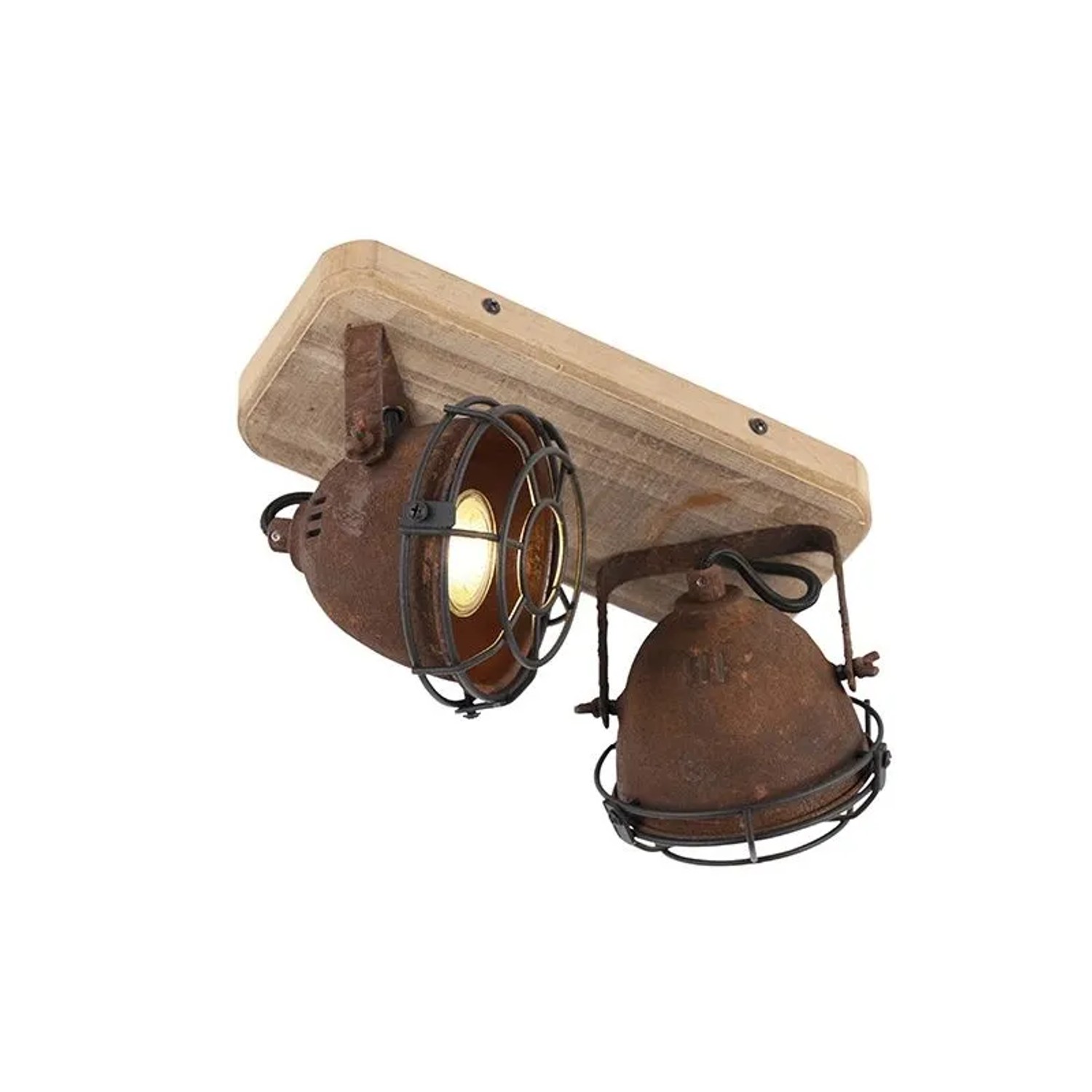 QAZQA Industriestrahler rostBraun mit Holz Kippbar 2 Licht Gina