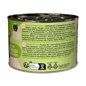 Lucky Lou Katzen-Nassfutter Kitten Geflügel & Rind, 200g Dose.