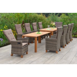 Merxx Toskana 11-tlg. Gartenmöbel-Set mit 10 Sesseln und ausziehbarem Gartentisch.