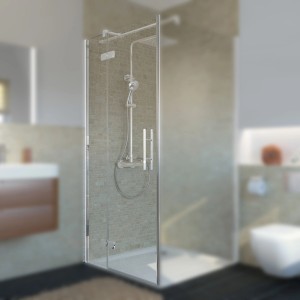 Breuer Avanta Drehtür mit Festteil für Seitenwand, Chromoptik, Anschlag links.