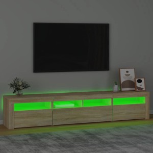 VidaXL TV-Schrank Sonoma-Eiche mit LED-Beleuchtung, Wohnwand mit Stauraum und grüner Akzentbeleuchtung.