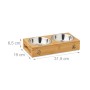 Relaxdays Doppelnapfständer für Hunde Bambus Edelstahl Natur Silber Rutschfest 31,5 cm x 15 cm x 6,5 cm 0,65 kg_4