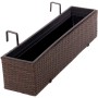Brauner Vivanno Blumenkasten Balkoni 80 cm aus Polyrattan mit Kunststoffeinsatz und Halterung.