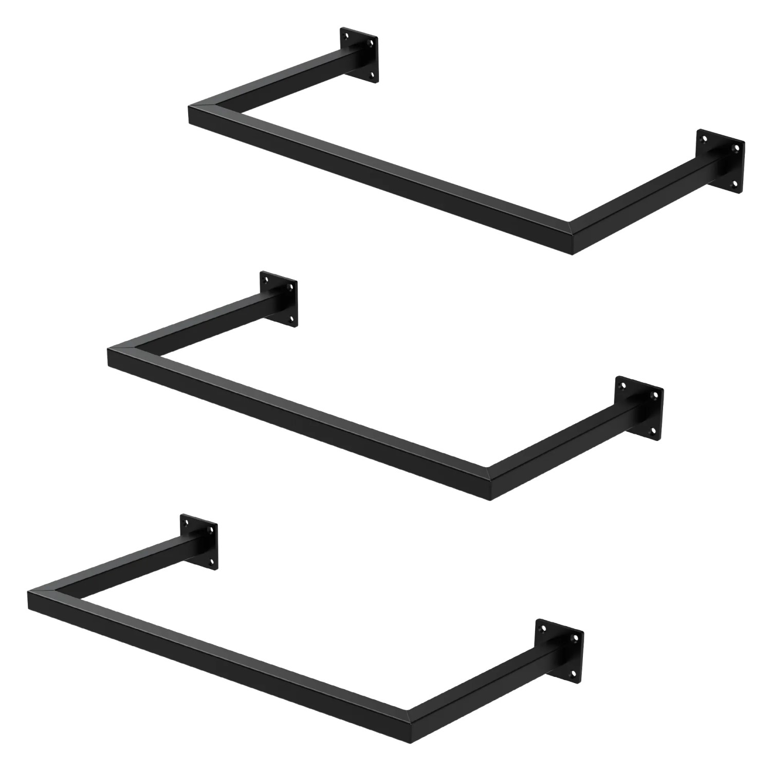 ML-Design 3Er Set Wand Kleiderstange Rechteck 30x60cm Schwarz Stahl günstig online kaufen