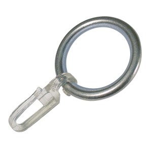 mydeco Rundring, 40mm, Edelstahl-Optik, für 20mm Gardinenstangen, mit transparentem Einhängeclip.
