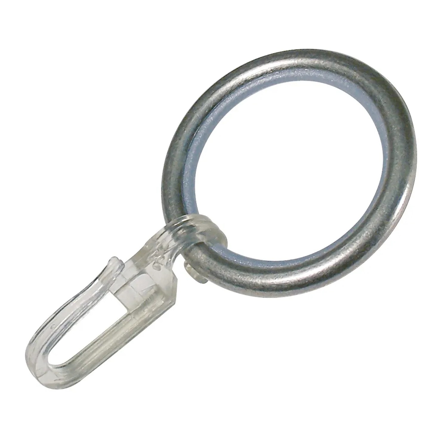mydeco Rundring, 40mm, Edelstahl-Optik, für 20mm Gardinenstangen, mit transparentem Einhängeclip.