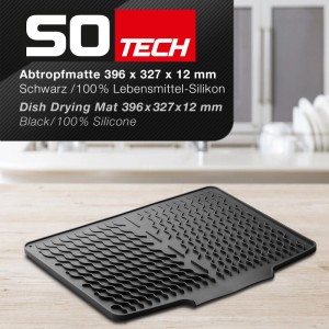 Schwarze SOTECH Abtropfmatte aus Silikon, 396x327x12 mm, für die Küche.