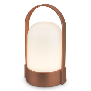Brilo Akku-LED-Tischleuchte in Braun-Metallic Matt mit Tragegriff. Dekorative Außenleuchte.