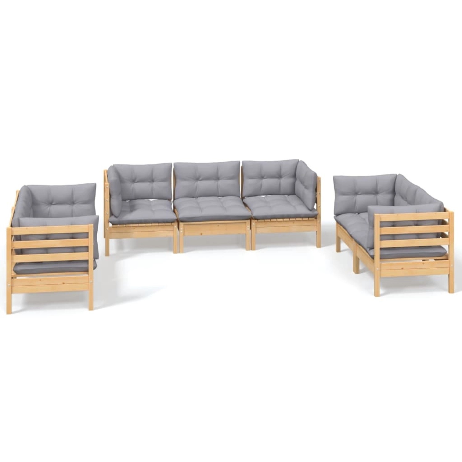 vidaXL 7-tlg Garten-Lounge-Set mit Grauen Kissen Kiefer Massivholz Modell 5 günstig online kaufen