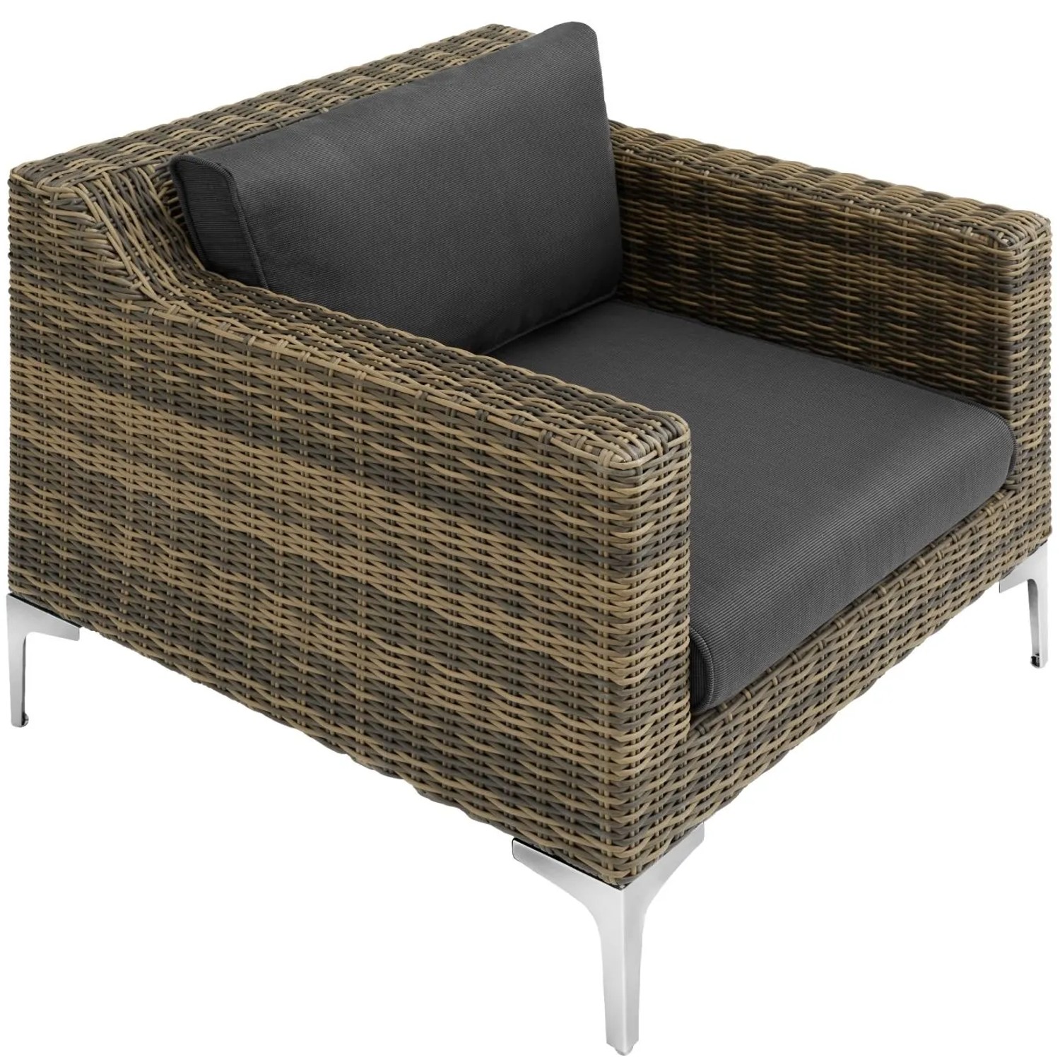 Tectake Modulares Aluminium Rattanset Villanova Sessel Mit Wetterfest und Uv Beständig  85 x 89 x 72 cm Anthrazit Meliert