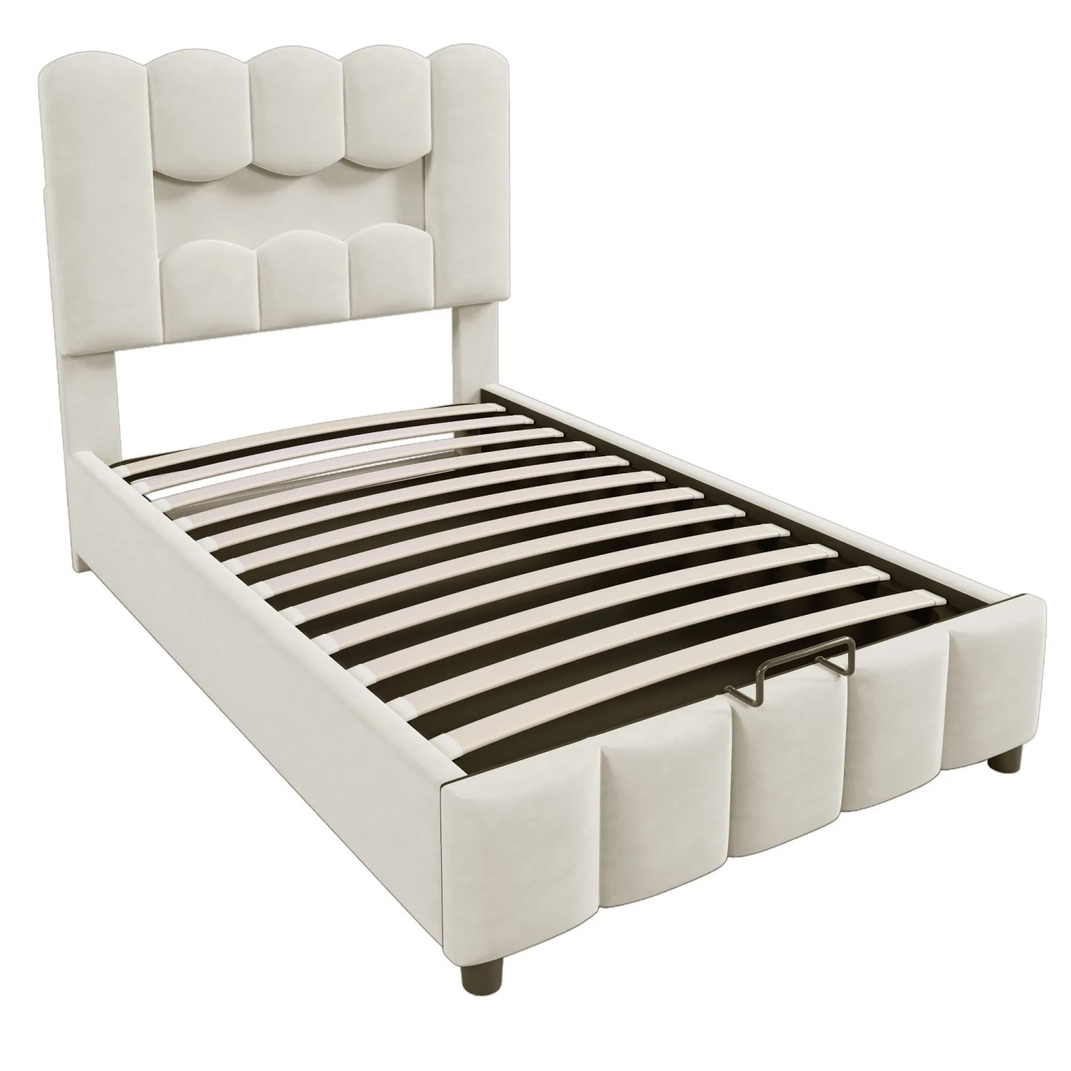okwish Polsterbett 90x200cm mit LED Hydraulik Verstellbares Kopfteil Beige ohne Matratze