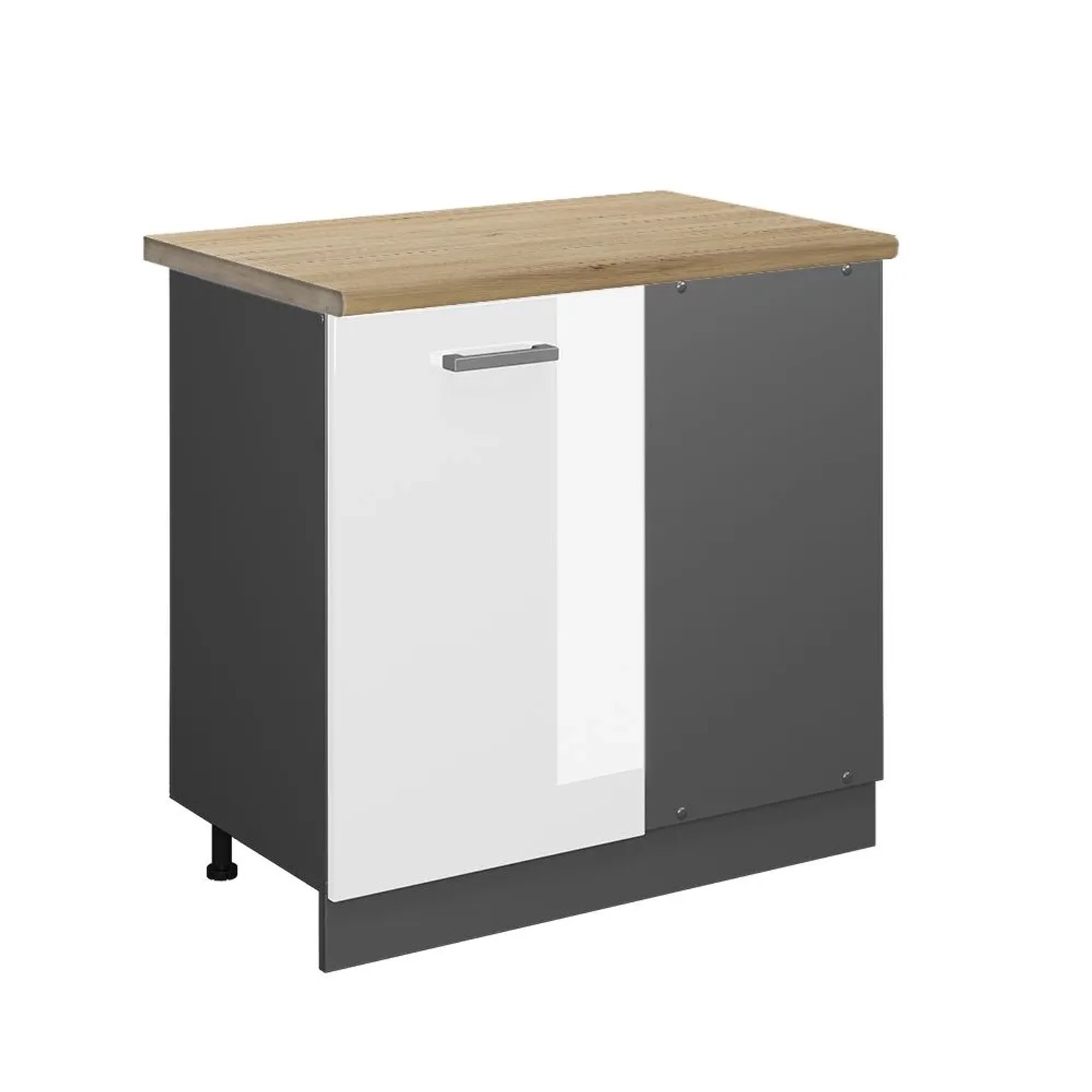 Vicco Eckunterschrank R-Line Weiß Hochglanz Anthrazit 86 cm AP Eiche