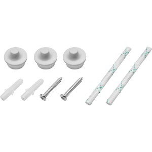 Montagematerial für graue Kellerleuchte Oval: Dübel, Schrauben und Kabel.