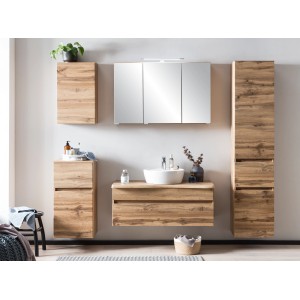 Held Möbel Waschtisch-Set Trient, 100 cm, Wotaneiche mit Aufsatzbecken und Spiegelschrank.