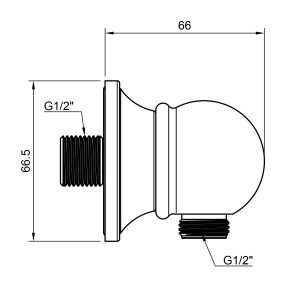 Technische Zeichnung Wandanschlussbogen für PaulGurkes Nostalgie Dusche-Set, Maße 66x66,5mm.